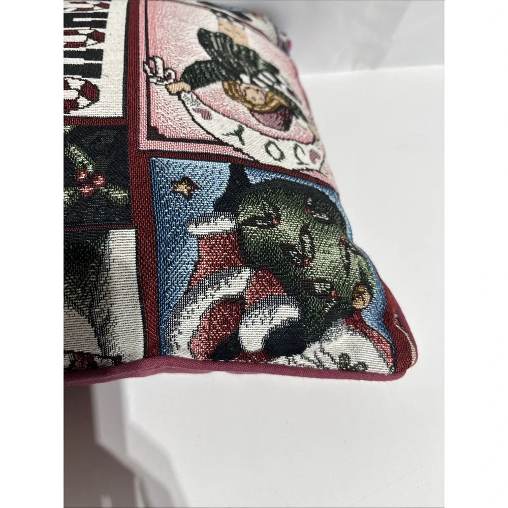 Vintage Tapestry‎ Style Santa Snowman Gingerbread Pillow 15 X 15 Christmas